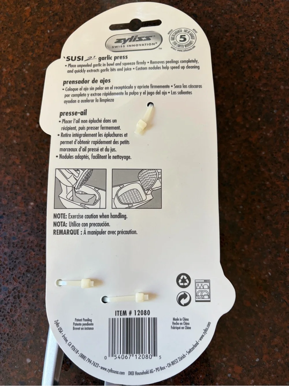 Zyliss SUSI 2 Garlic Press - No Peeling Brand New NWT